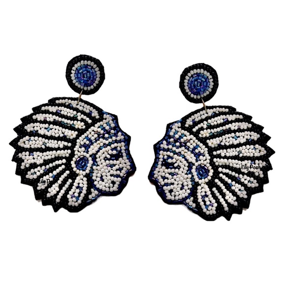 Lily Posh Beaded Chief Earring, Seed Bead Statement Earring, Game Day - Picture 1 of 2